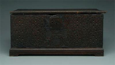 Carved oak bible box dated 1674,