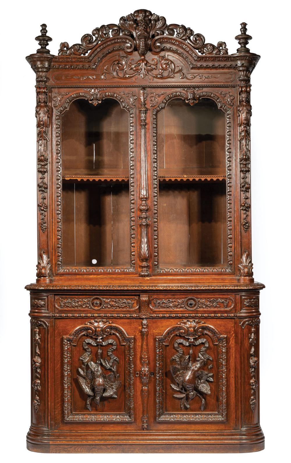 CARVED OAK CABINET, ATTR.