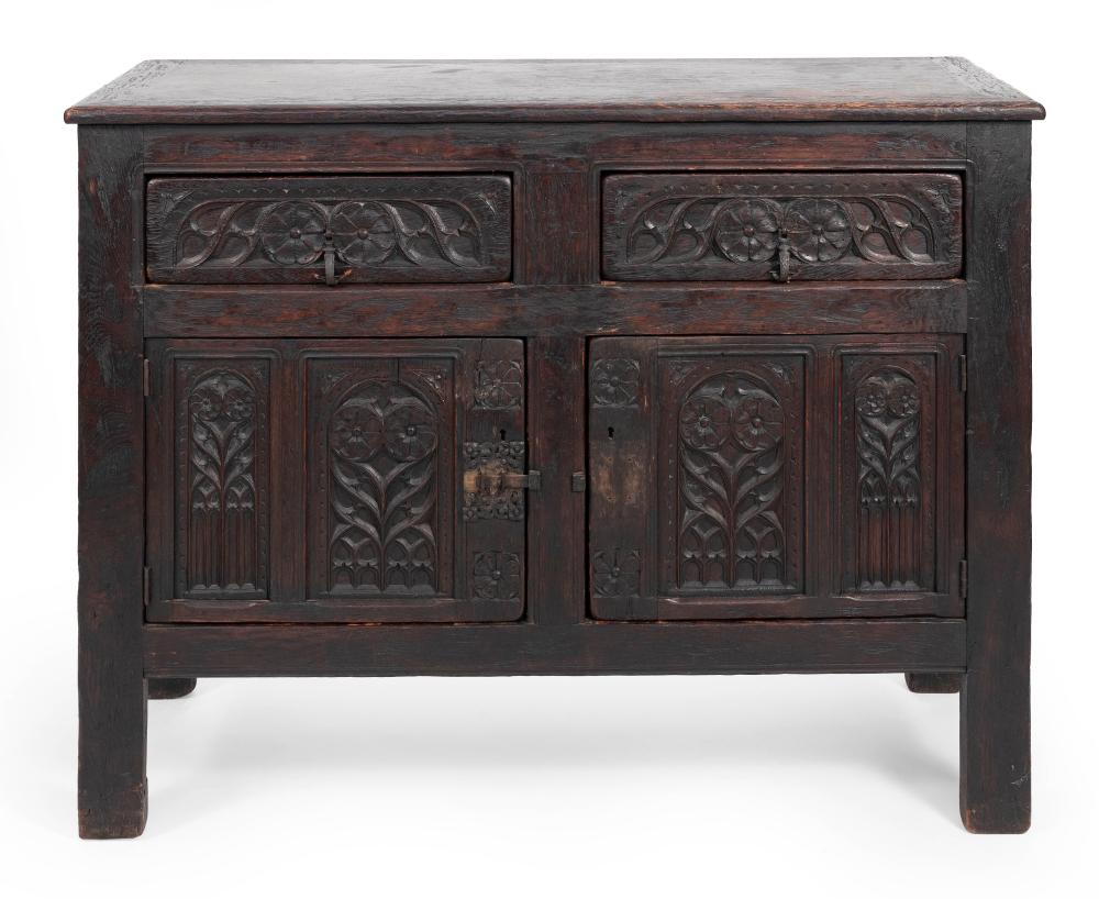 CARVED OAK CUPBOARD ENGLAND,