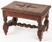 CARVED OAK FOOTSTOOL, 19TH C.C
