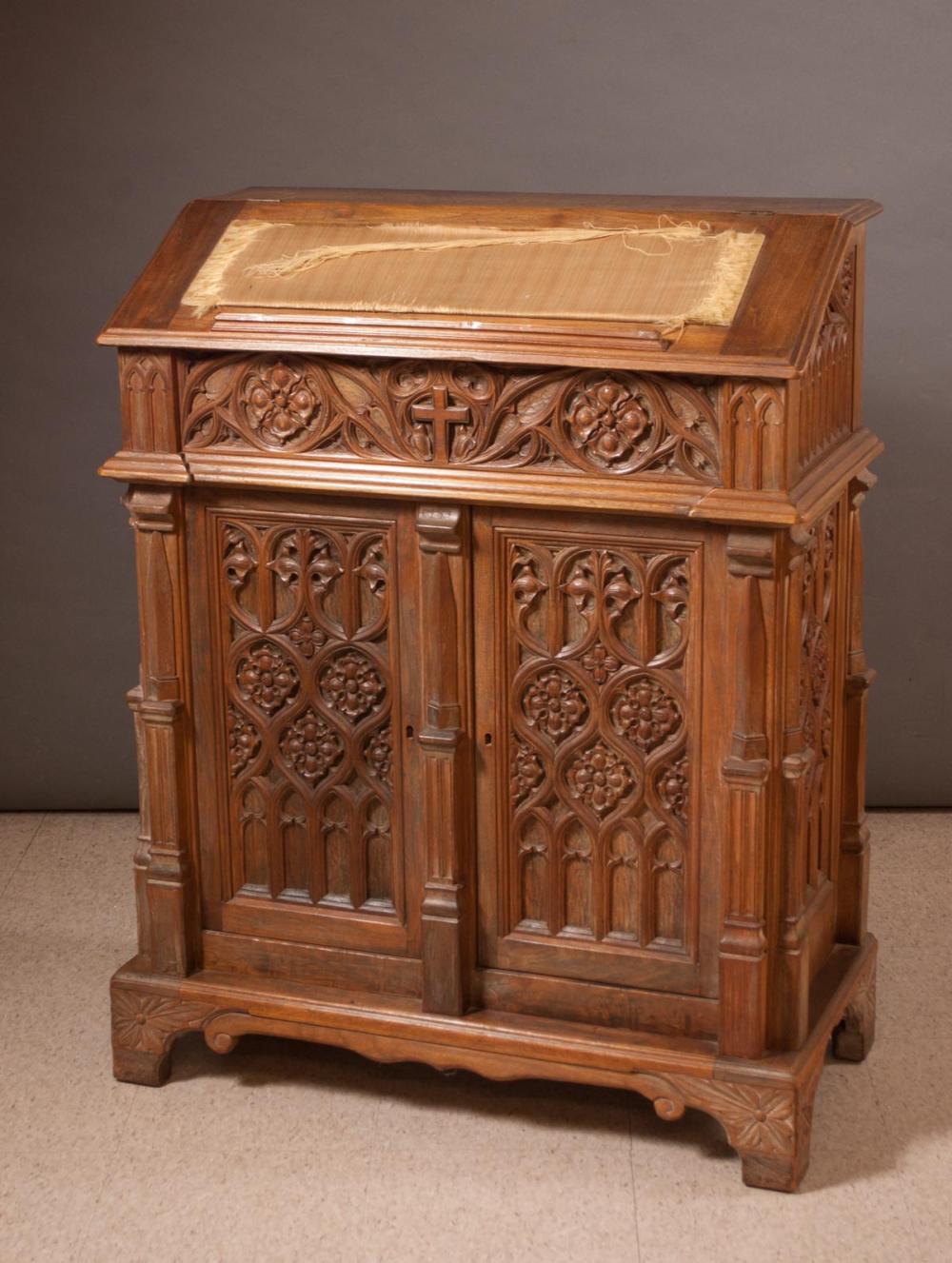 CARVED OAK GOTHIC REVIVAL CABINET