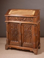 CARVED OAK GOTHIC REVIVAL CABI