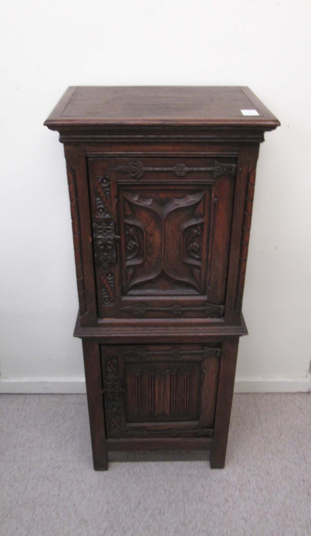 CARVED OAK GOTHIC REVIVAL LIQUOR