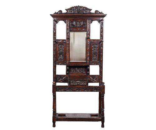 CARVED OAK HALL TREEHeavily