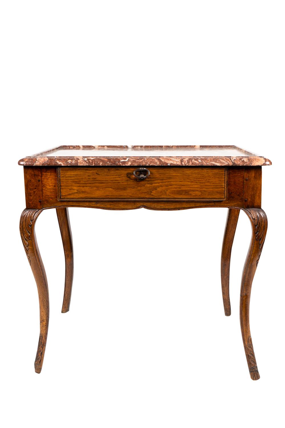 CARVED OAK MARBLE TOP SIDE