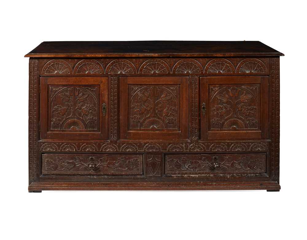 CARVED OAK MULE CHEST LATE 17TH