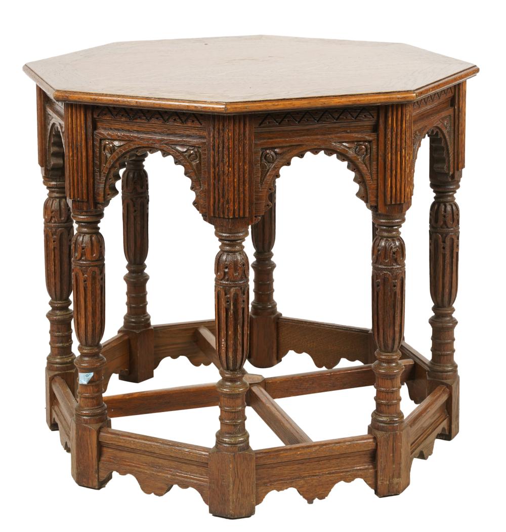 CARVED OAK OCTAGONAL LAMP