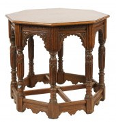 CARVED OAK OCTAGONAL LAMP TABL