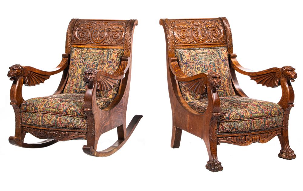 CARVED OAK PARLOR SUITE, ATTR. R.J.