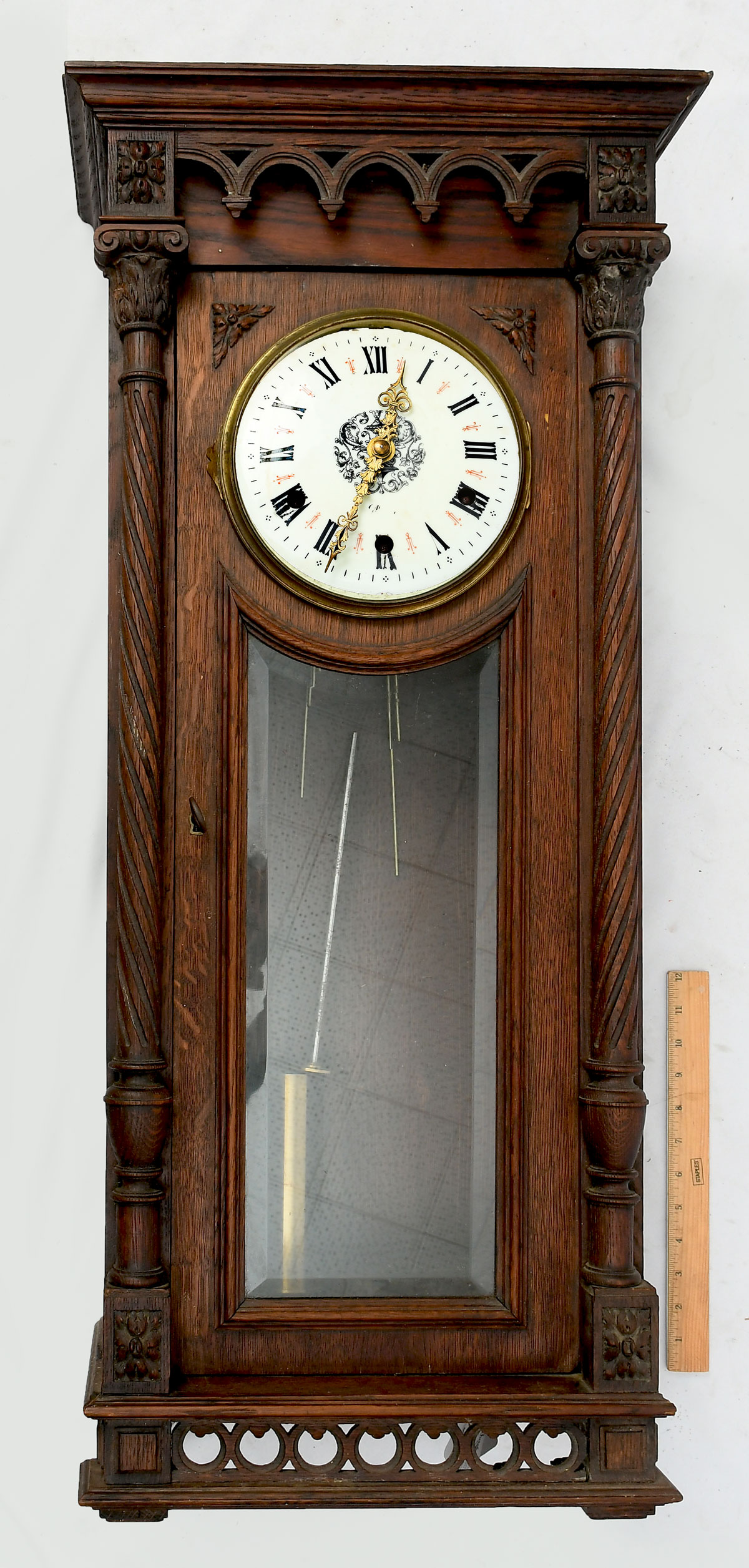 CARVED OAK REGULATOR WALL CLOCK: