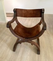 CARVED OAK SAVONAROLA CHAIR: S