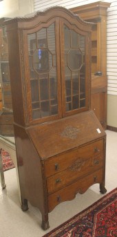 CARVED OAK SLANT-FRONT SECRETA