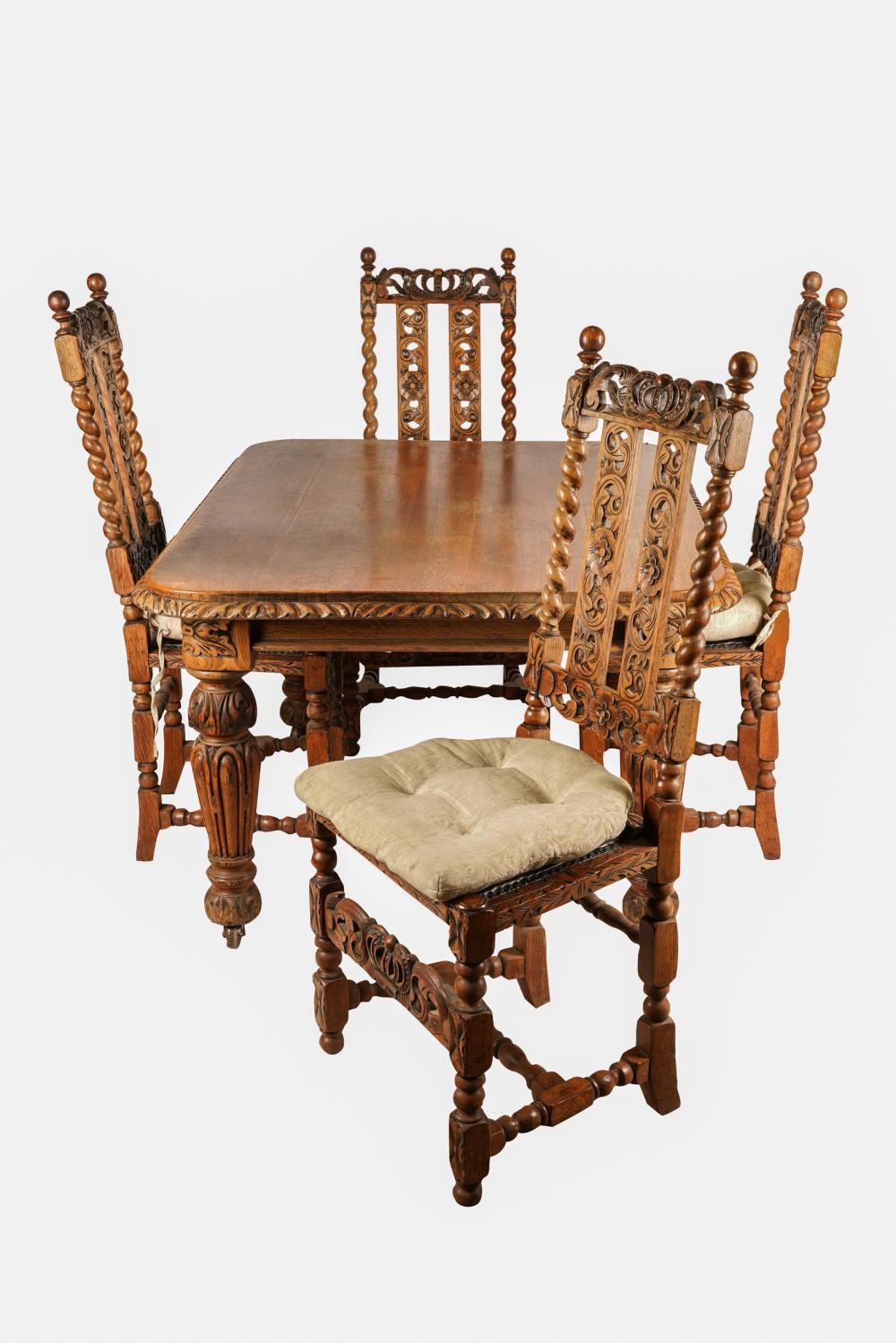CARVED OAK TABLE & FOUR