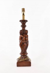 CARVED OAK TABLE LAMP20th Cent