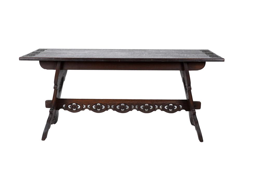 CARVED OAK TRESTLE TABLEthe