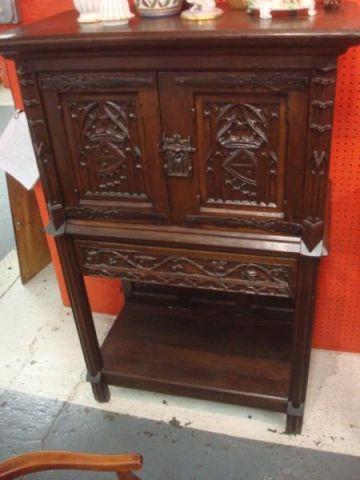 Carved Oak Tudor Style Cabinet with