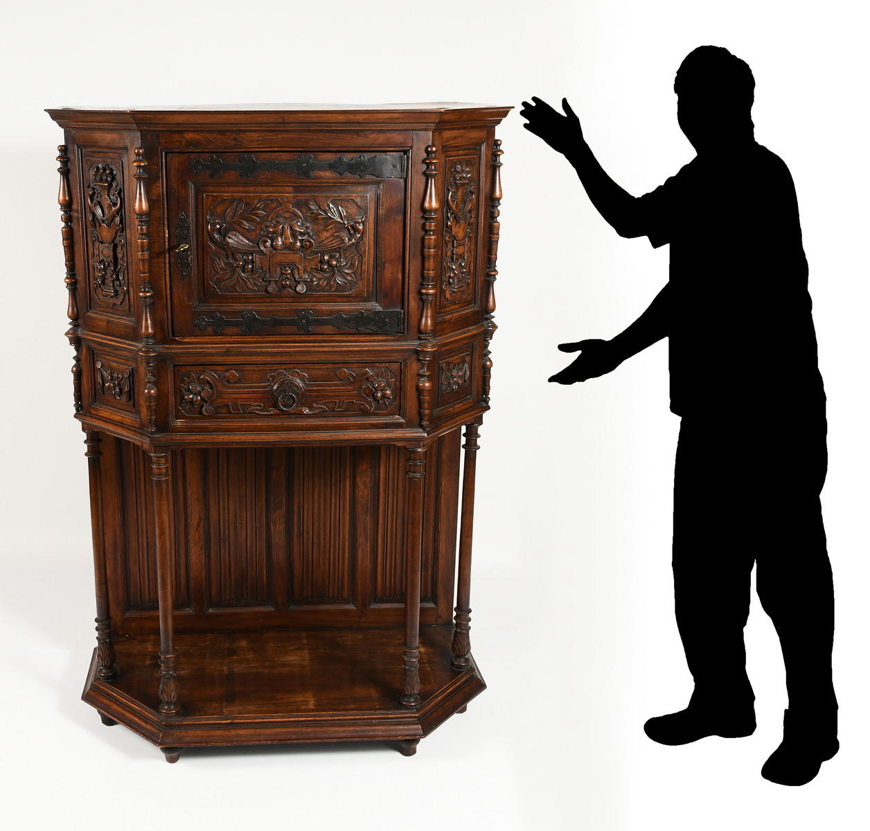 CARVED OAK VESTRY CABINET: First