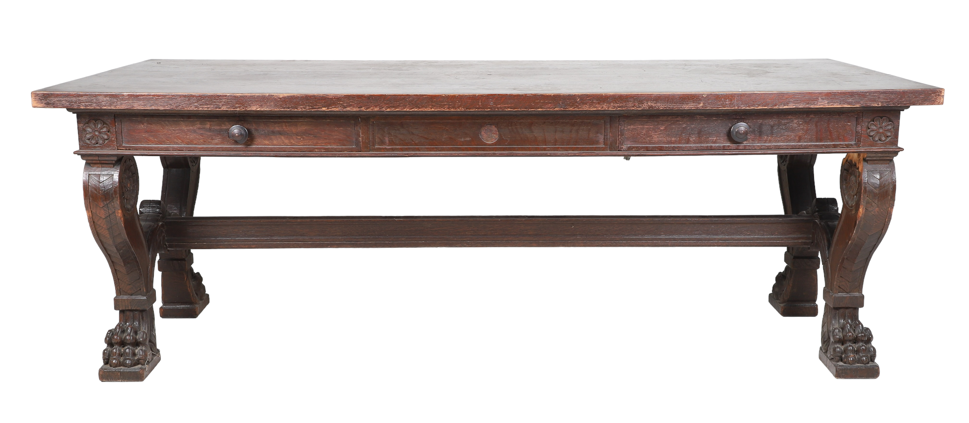 Carved oak Victorian library table,