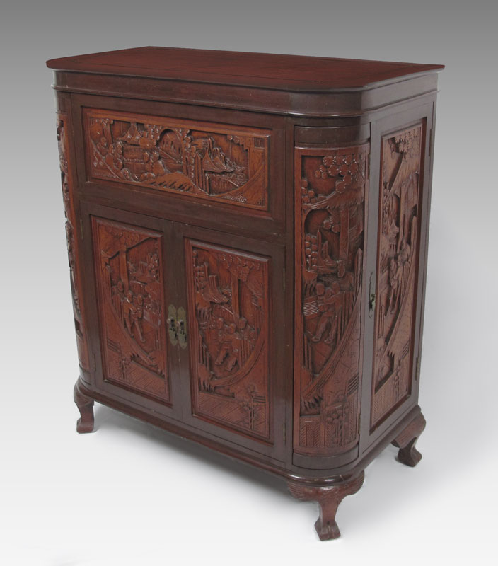 CARVED ORIENTAL LIFT TOP BAR: