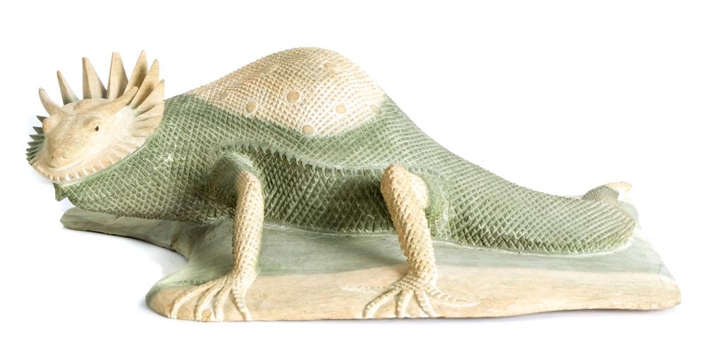CARVED & PAINTED HORNED LIZARD