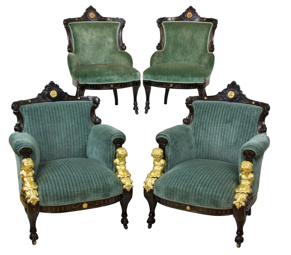 CARVED, PARCEL GILT, EBONIZED