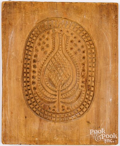 CARVED PINE COOKIE BOARD, 19TH