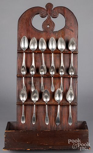 CARVED PINE HANGING SPOON RACK,