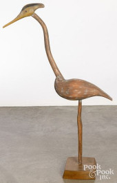 CARVED PINE HERON, 20TH C.<br>