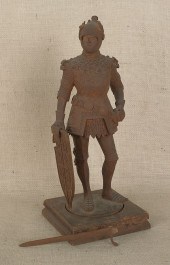Carved pine knight inscribed A