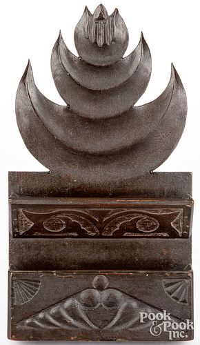CARVED PINE WALL POCKET, LATE