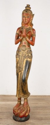 CARVED POLYCHROME THAI FEMALE