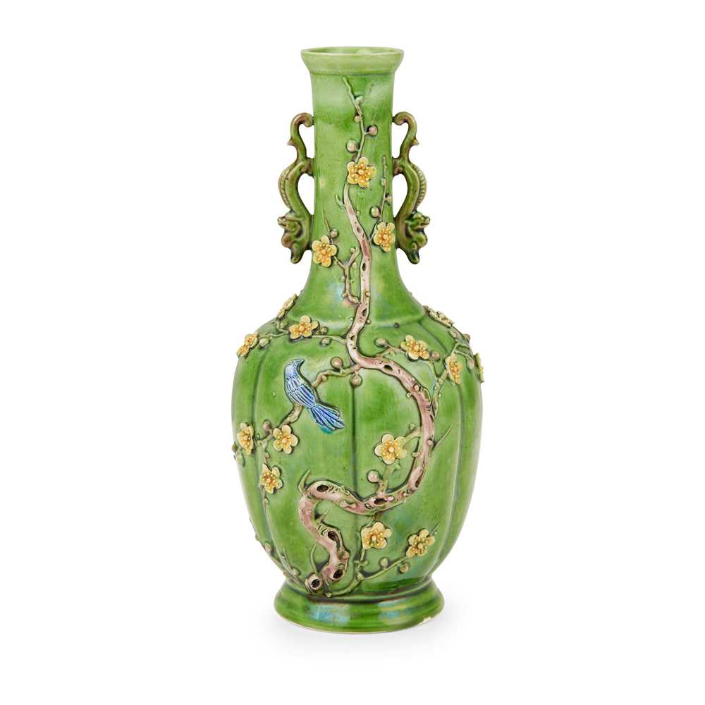 CARVED PORCELAIN SANCAI 'MAGPIE AND