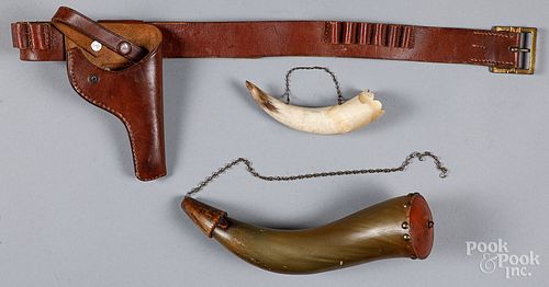 CARVED POWDER HORN, 20TH C.,