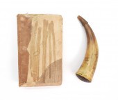 CARVED POWDER HORN AND JAMES T