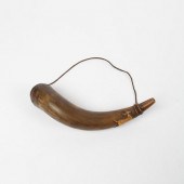 CARVED POWDER HORN WITH STAG M