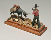 Carved prospector, mule, walki