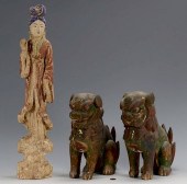 CARVED QUAN YIN AND FOO DOGS1s