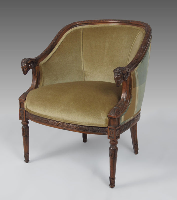 CARVED RAMS HEAD CHAIR: Curved