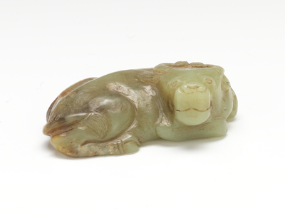 Carved Recumbent Jade Ox A dark