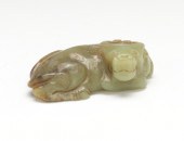 Carved Recumbent Jade Ox A dar