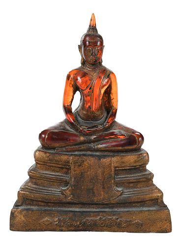 CARVED RESIN SEATED BUDDHA