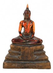 CARVED RESIN SEATED BUDDHA FIG