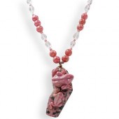 CARVED RHODONITE BEADED NECKLA
