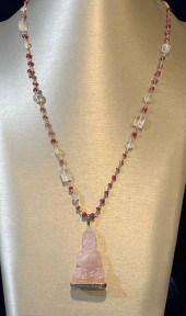 CARVED ROSE QUARTZ AND DIAMOND