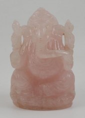 CARVED ROSE QUARTZ GANESHA STA