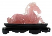 CARVED ROSE QUARTZ HORSE FIGUR