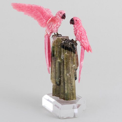 CARVED ROSE QUARTZ PARROTS WITH