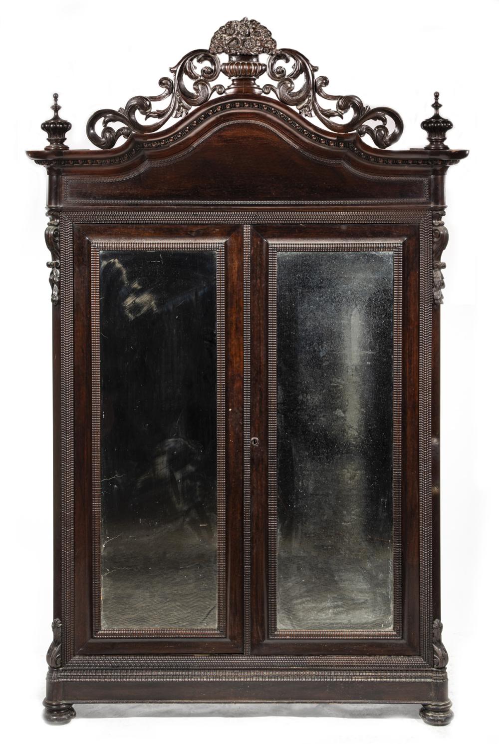 CARVED ROSEWOOD ARMOIRE, ATTR. RET.