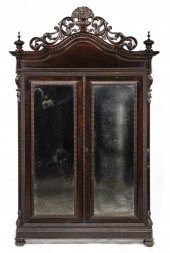 CARVED ROSEWOOD ARMOIRE, ATTR.