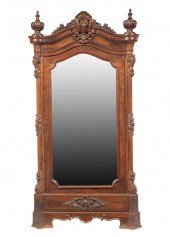 CARVED ROSEWOOD ARMOIRE, LABEL